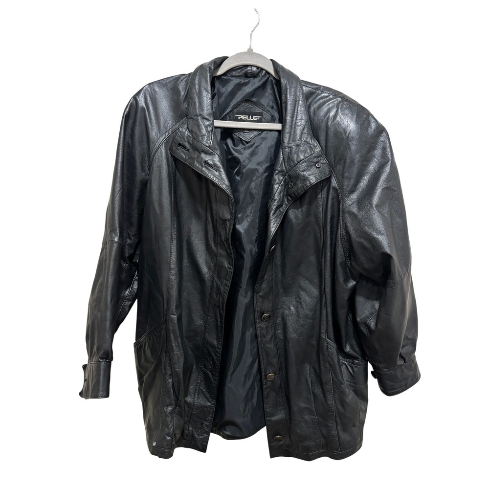 Pelle Leather Jacket Black Button Front Long Sleeve New York Milano Vintage M